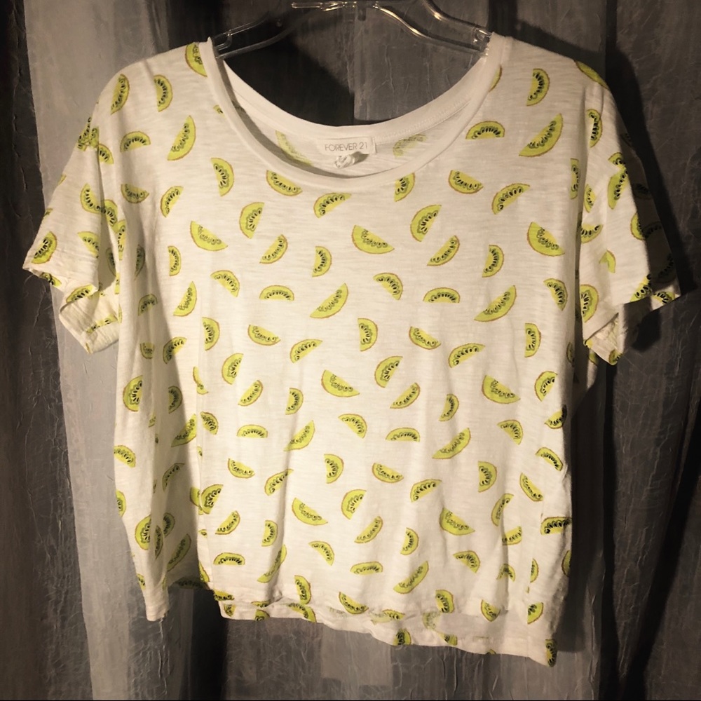 Forever 21 Kiwi Crop Top T-shirt White Shirt